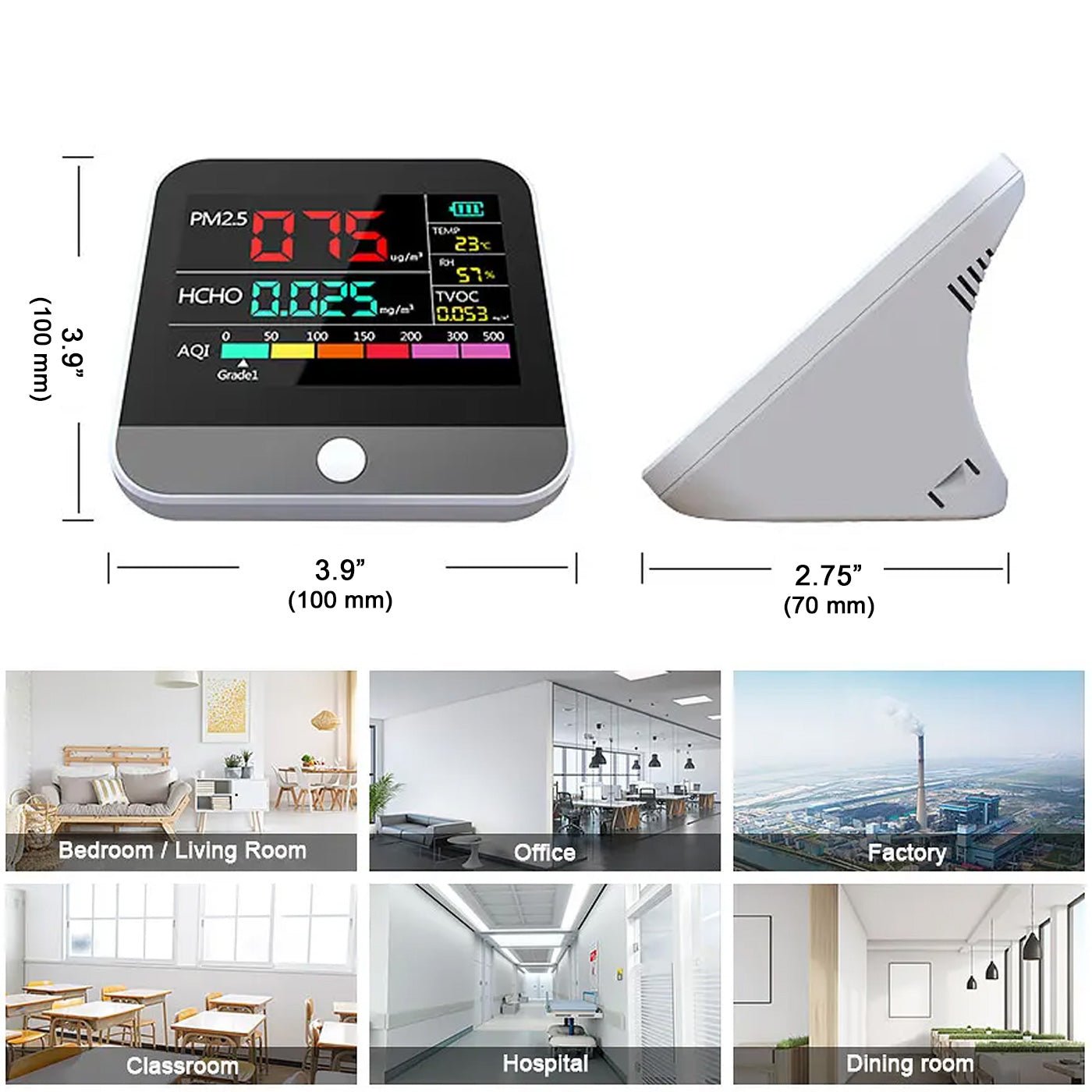 18 In 1 Air Quality Tester voor Home, Indoor Air Quality Monitor, met Air Quality Index, CO2, HCHO, TVOC, PM5.0, PM0.3, PM1.0, PM2.5, PM10 enz., Ondersteuningsgegevensopslag en 18 In 1 Air Quality Tester voor Home, Indoor Air Quality Monitor, met Air Quality Index, CO2, HCHO, TVOC, PM5.0, PM0.3, PM1.0, PM2.5, PM10 enz., Ondersteuningsgegevensopslag en